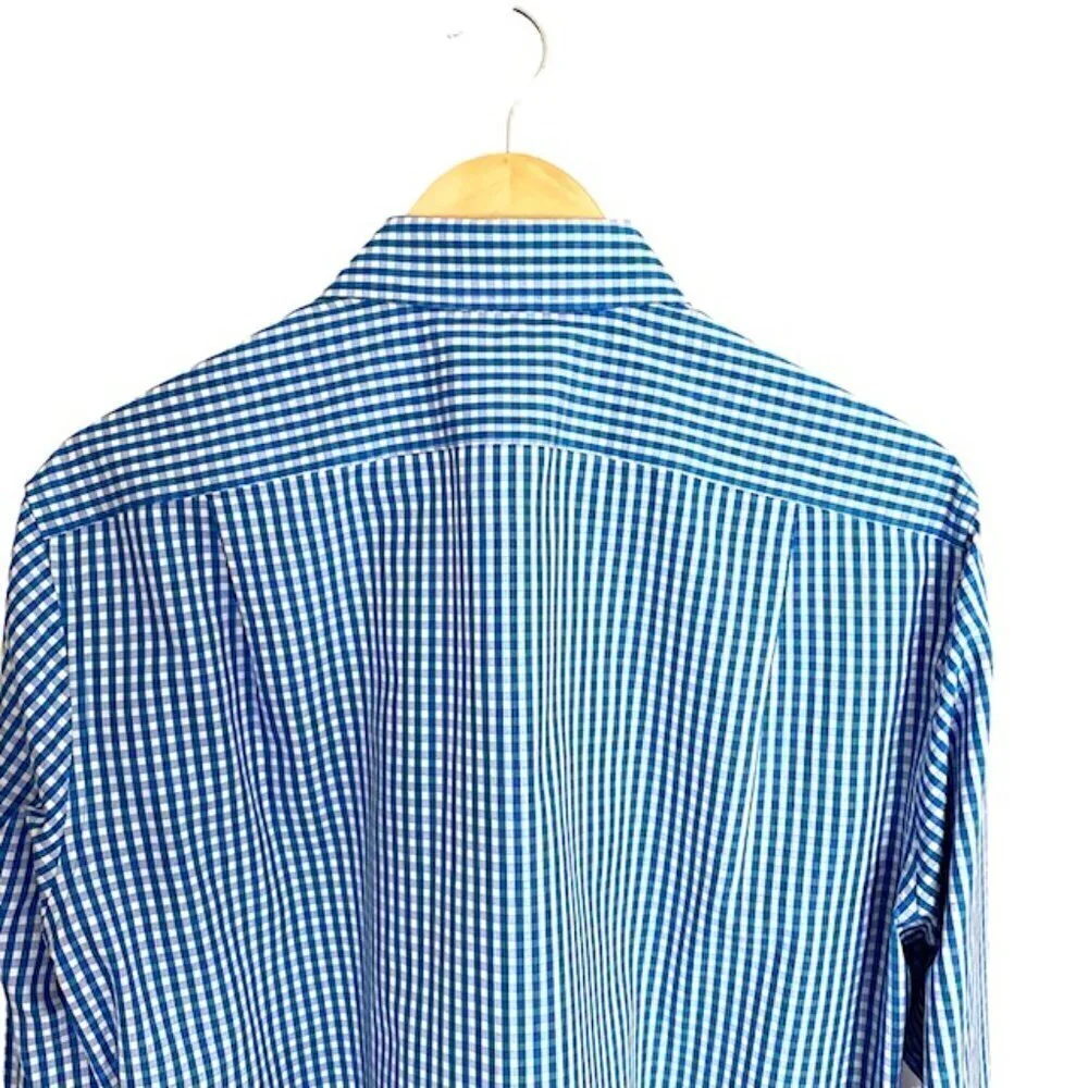 J. Crew 80's 2 Ply Blue and White Mini check Shirt 15-15 1/2 Medium